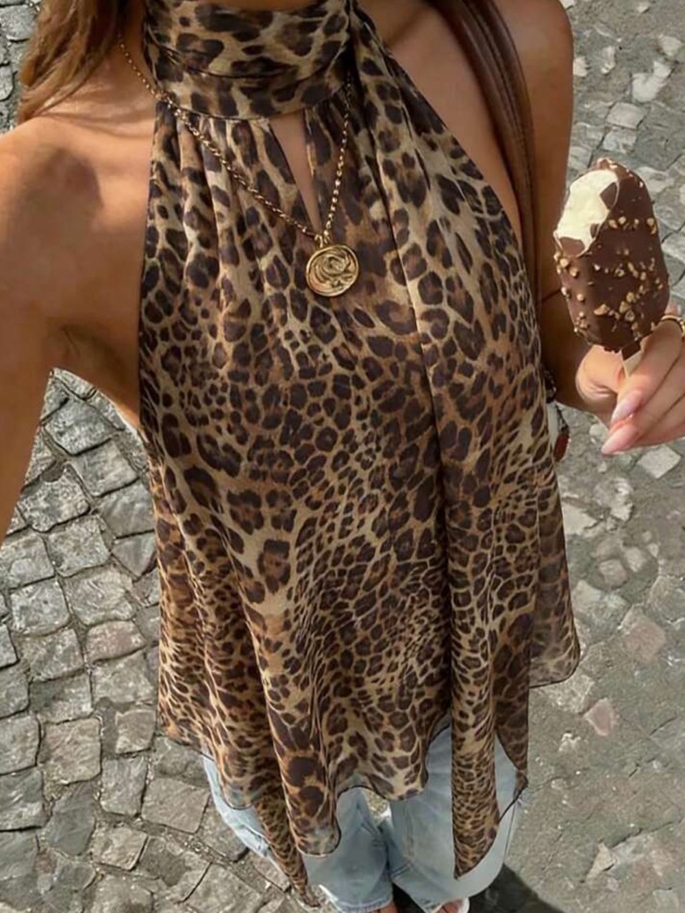VINOVA Women's Leopard Print Chiffon Sleeveless Top, Bohemian Style Casual